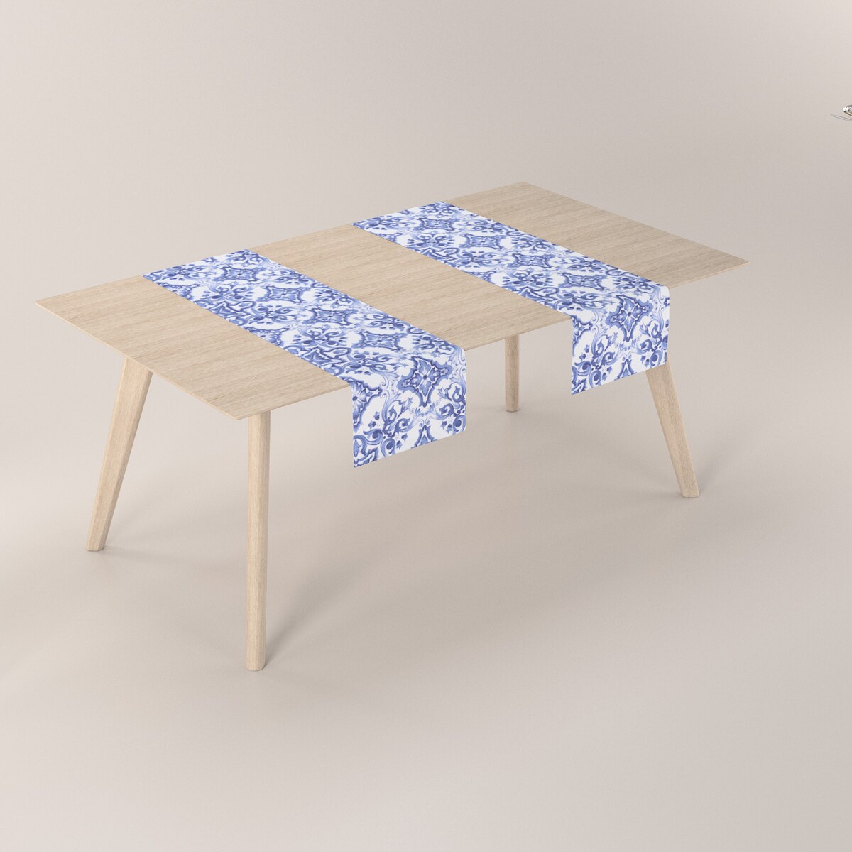 Bieżnik prostokątny 40x130 niebieskie wzory na białym tle