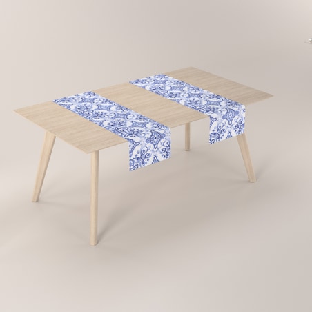 Bieżnik prostokątny 40x130 niebieskie wzory na białym tle