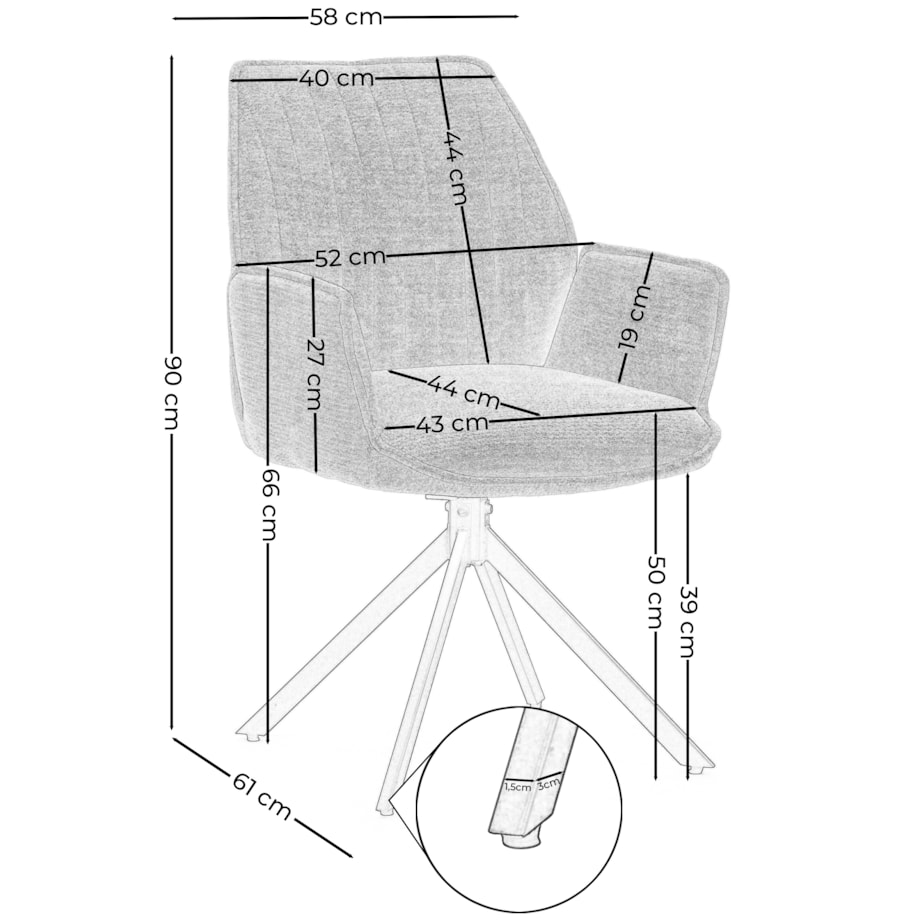 Krzesło tapicerowane obrotowe szenilowe do salonu MERANO brązowe