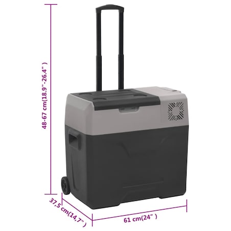 vidaXL Lodówka na kółkach, z zasilaczem, czarno-szara, 40 L, PP