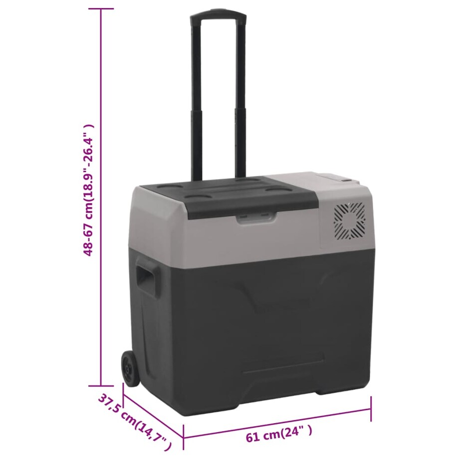 vidaXL Lodówka na kółkach, z zasilaczem, czarno-szara, 40 L, PP