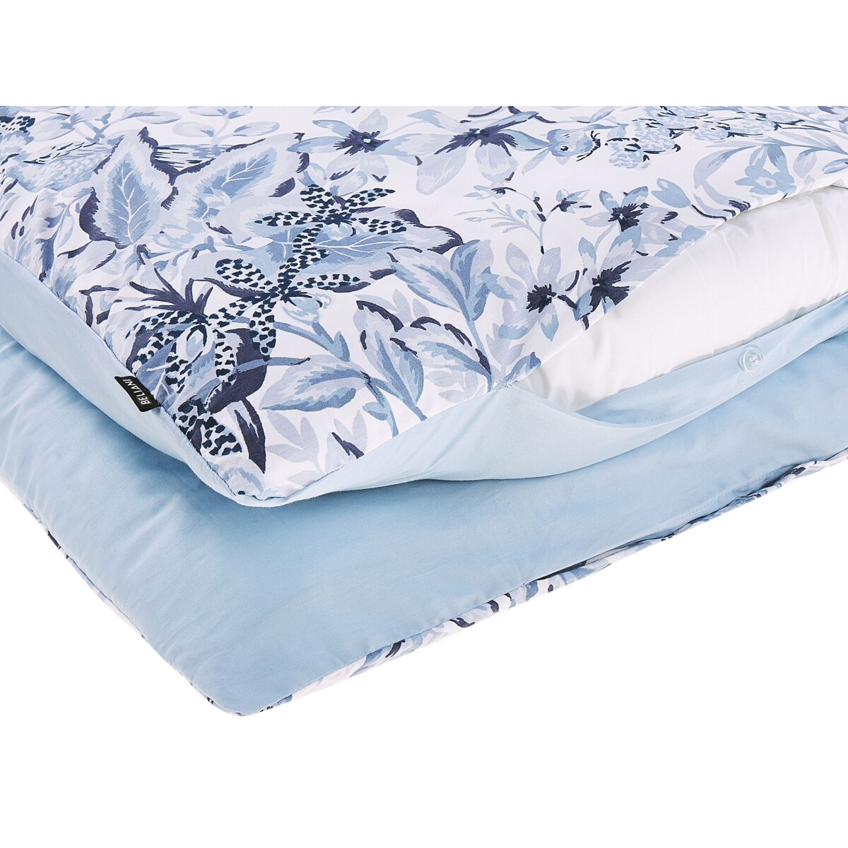 Komplet pościeli bawełnianej satynowej w kwiaty 135 x 200 cm biało-niebieski BALLARD