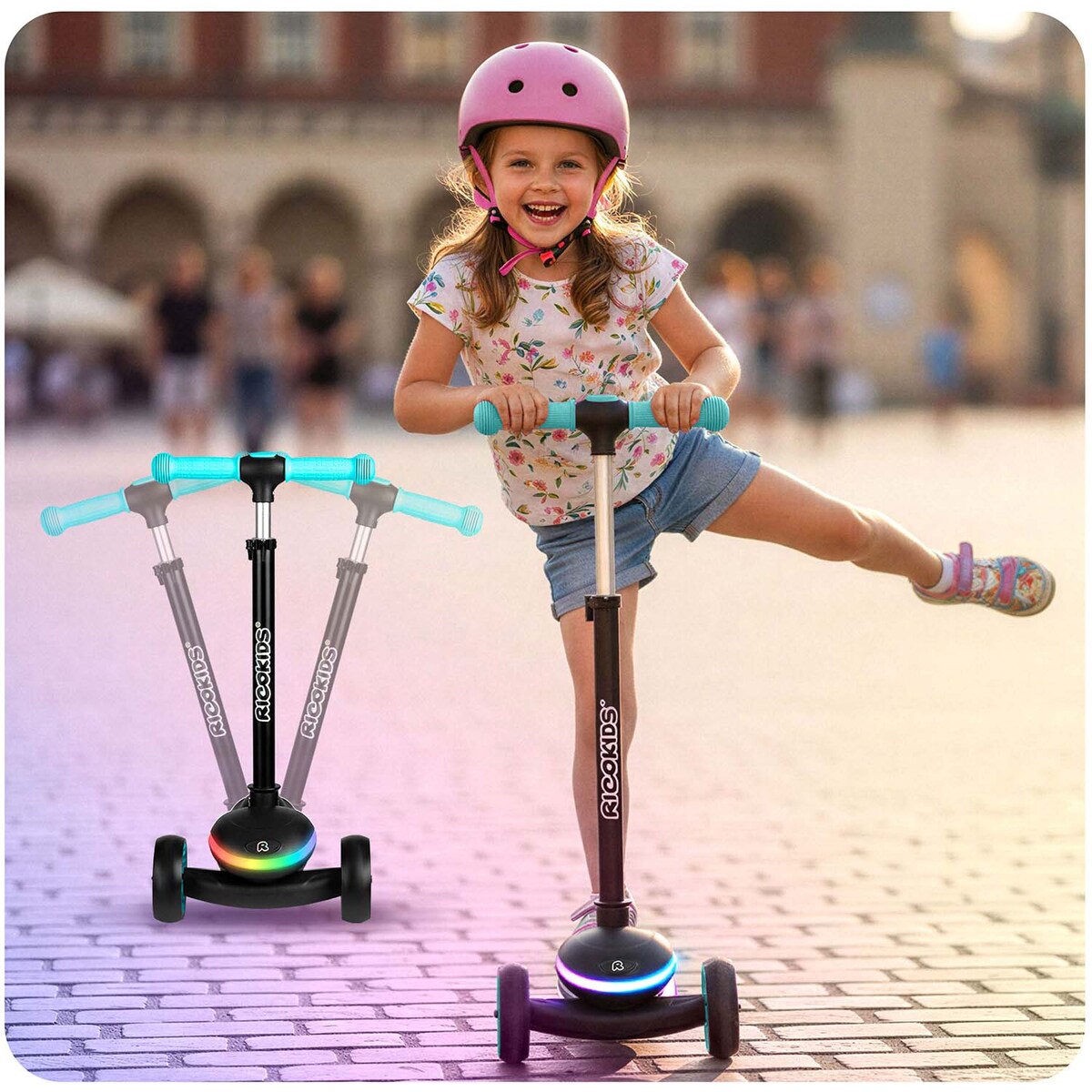 Hulajnoga dla dzieci trójkołowa Leddi czarna-turkus