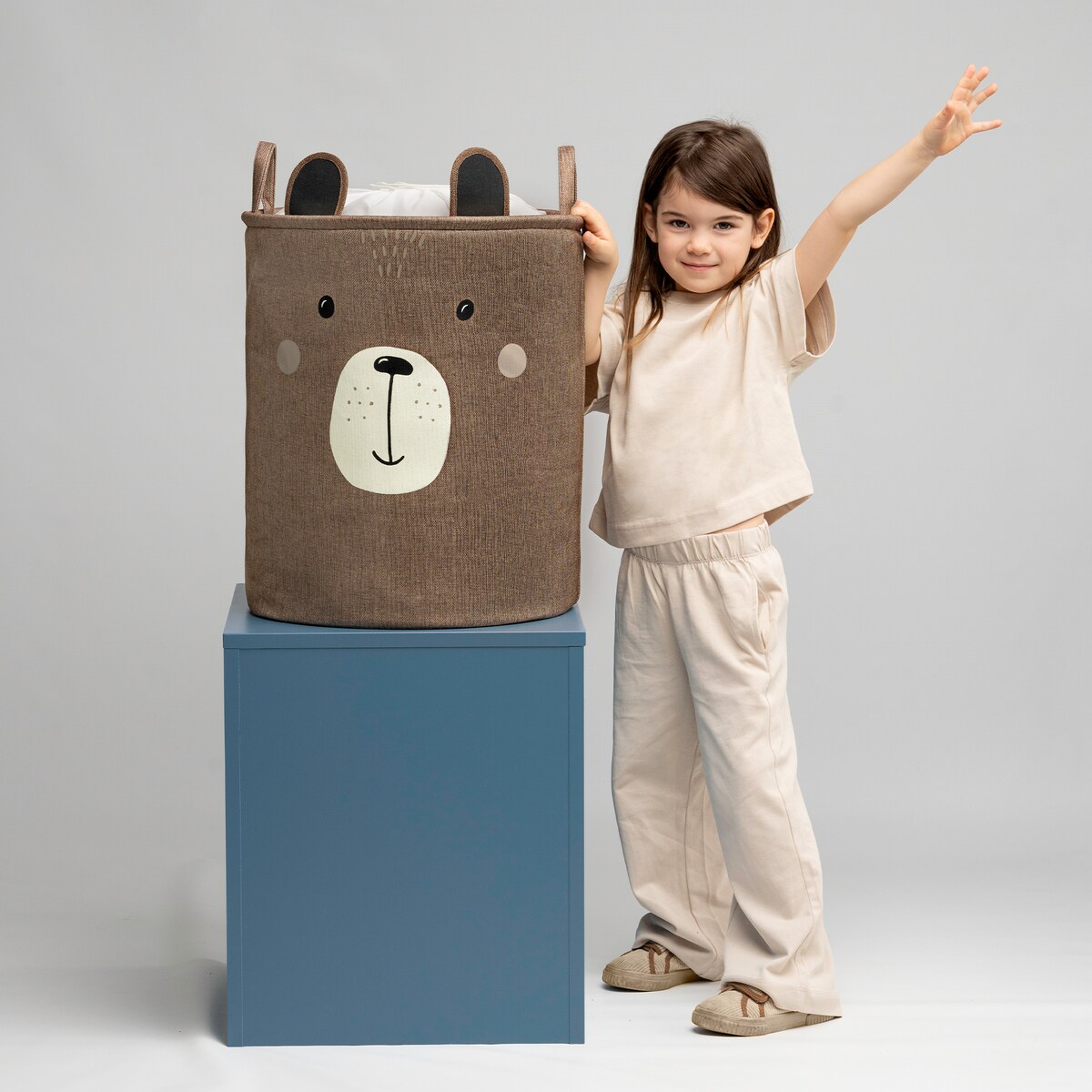 kosz na zabawki sipo, wersja premium, zamykany na ściągacz, brązowy miś, xxl