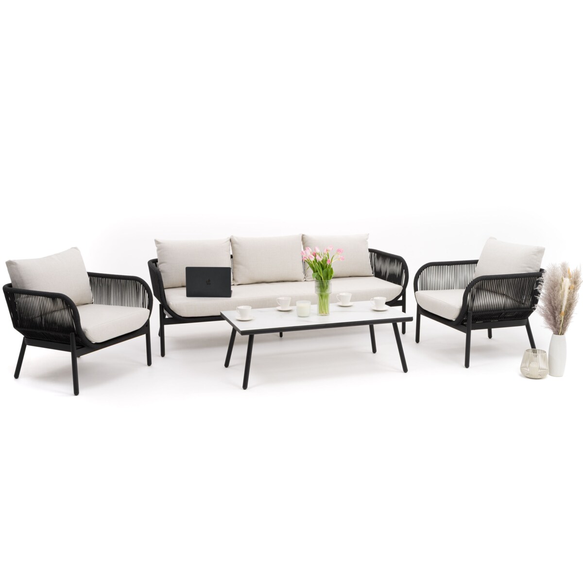 Zestaw mebli ogród taras nowoczesne aluminiowe BELIZE LUX biało beżowe