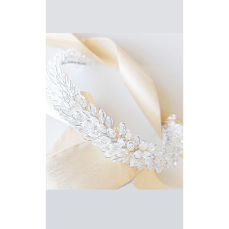 Szeroka srebrna opaska gałązka do włosów z kryształkami