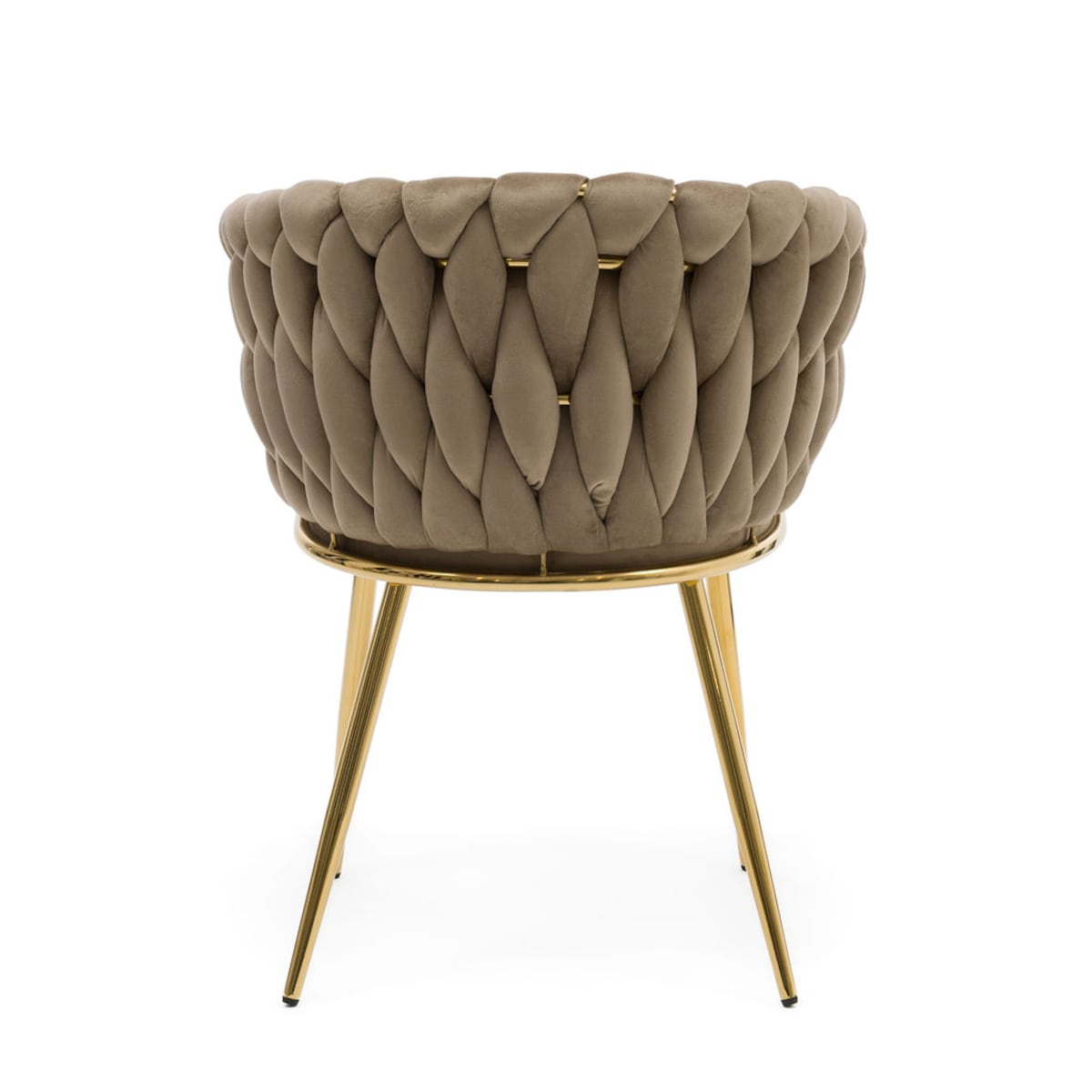 KRZESŁO DO JADALNI TAPICEROWANE PLECIONE OPARCIE ROSA GOLD COFFEE WELUROWE