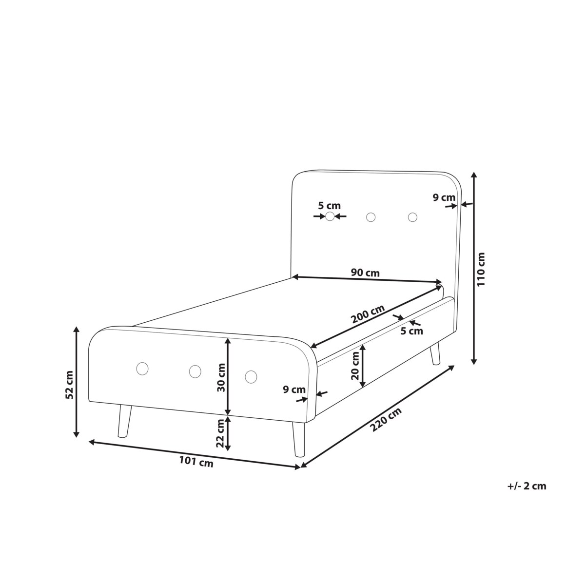 Łóżko tapicerowane 90 x 200 cm ciemnoszare RENNES