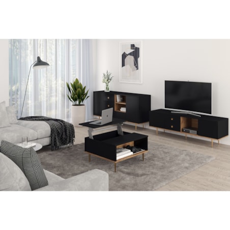 Czarny nowoczesny stolik kawowy Skandica HARMONI z otwieranym blatem