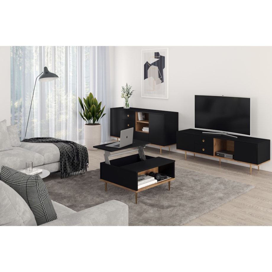 Czarny nowoczesny stolik kawowy Skandica HARMONI z otwieranym blatem