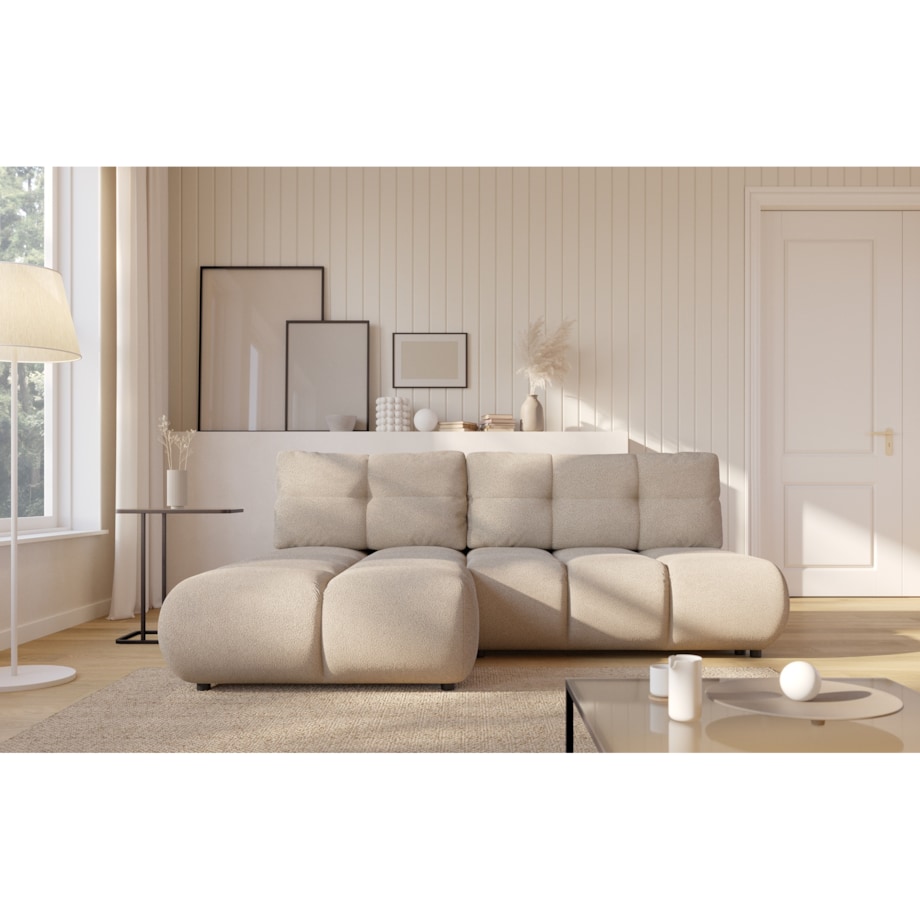 Pikowany Narożnik MILA rozkładany bez boczków lewy beżowy