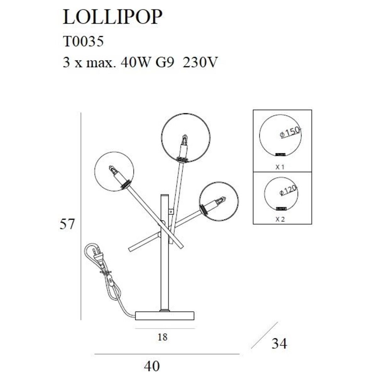 Stojąca LAMPA stołowa LOLLIPOP T0035 Maxlight nocna LAMPKA metalowe pręty sticks szklane kule balls mosiądz przezroczyste