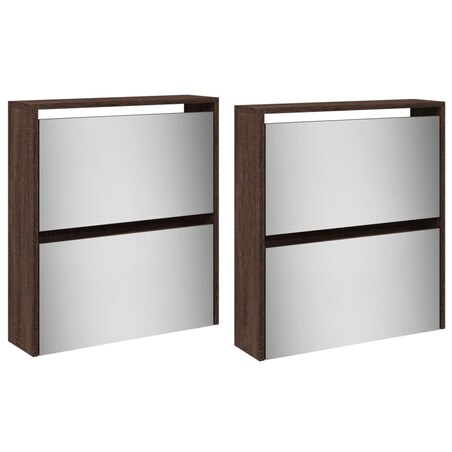 vidaXL Szafka na buty z lustrem, 4-poziomy, brązowy dąb, 63x17x134 cm