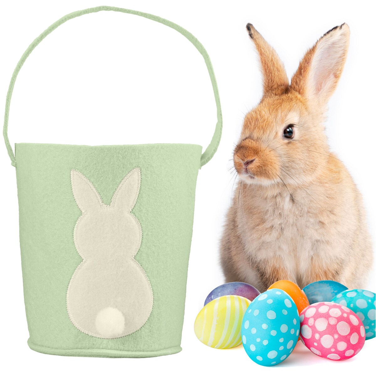 Koszyk Koszyczek Filcowy Wielkanocny Na Jajka Pisanki Dekoracja Ozdoba Z Zajączkiem Zielony