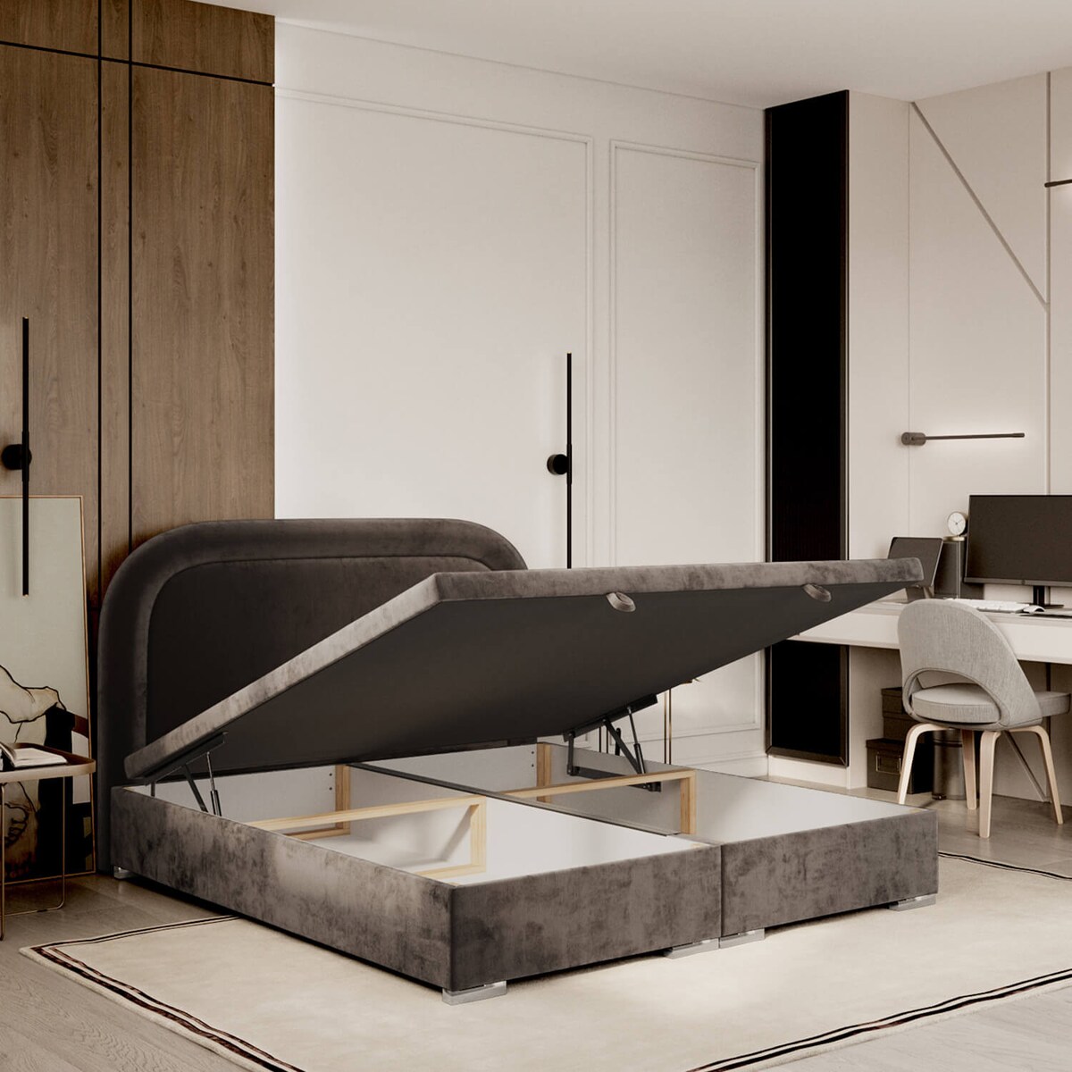 Łóżko tapicerowane HARMONY 180x200 z pojemnikiem, Brązowy, tkanina Lotta 39