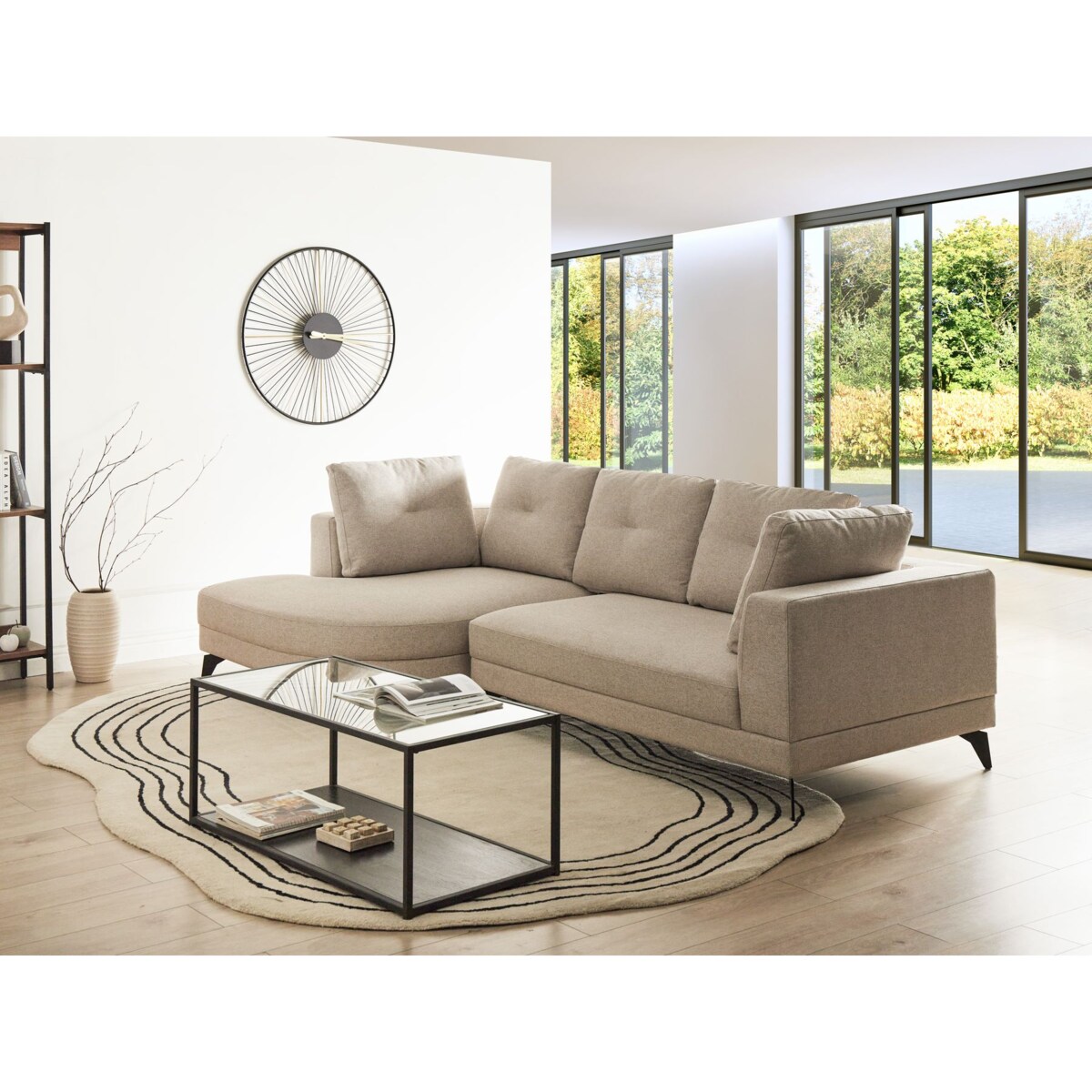 Narożnik dla 3 osób MARUM Len syntetyczny Jasnobeżowy Prawostronny