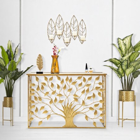 Świecznik ścienny Leaf, 66 x 14 x 56 cm, dekoracyjny uchwyt na świecę, złoty, żelazo, styl glamour, Mauro Ferretti