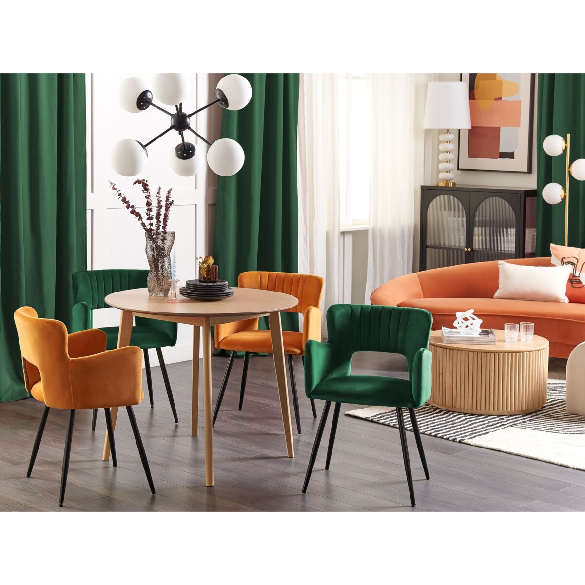 2 krzesła do jadalni welurowe szmaragdowa zieleń SANILAC