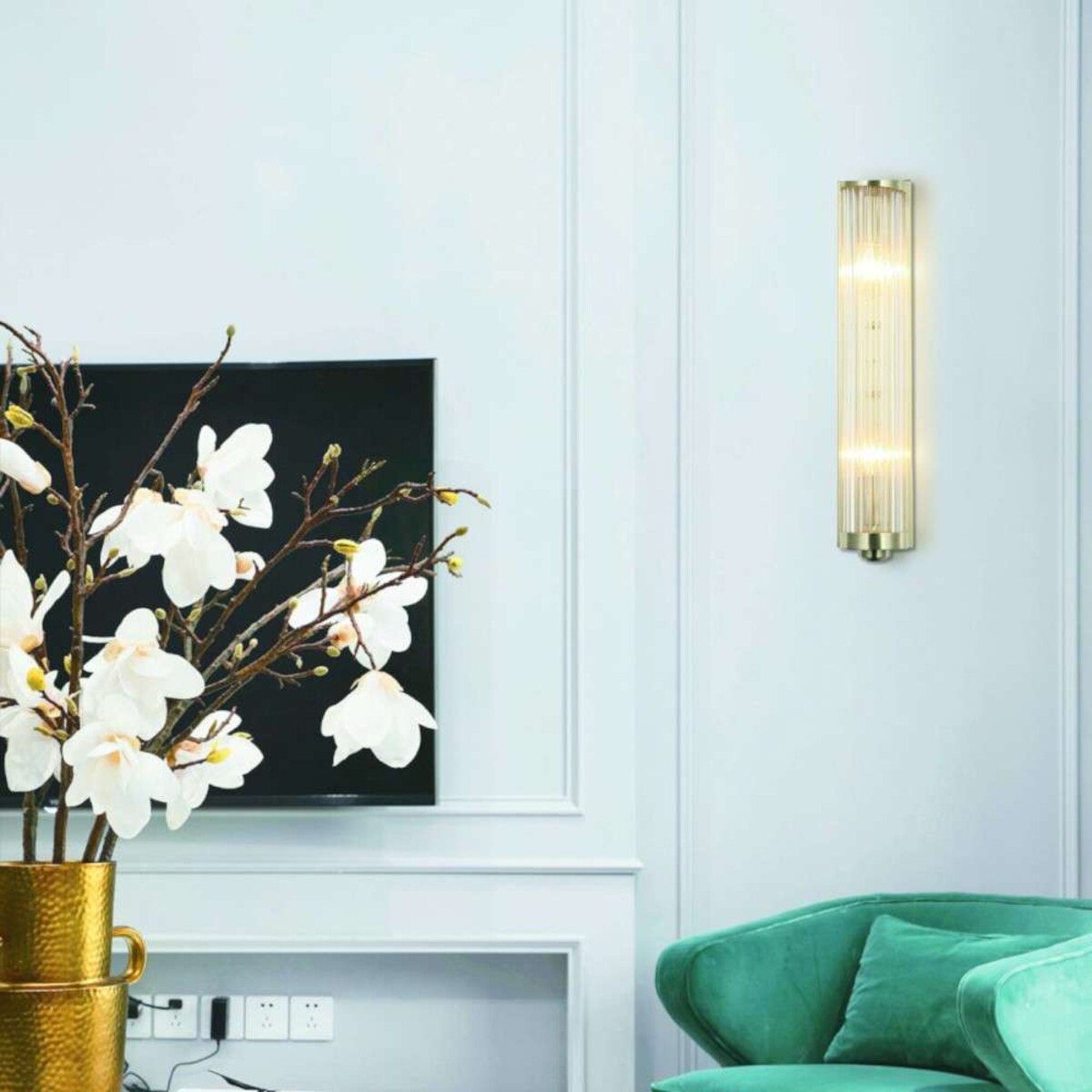 Okrągła LAMPA ścienna Fiatto Parette Old Gold Orlicki Design szklana OPRAWA glamour KINKIET tuba złota przezroczysta