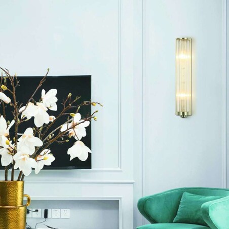 Okrągła LAMPA ścienna Fiatto Parette Old Gold Orlicki Design szklana OPRAWA glamour KINKIET tuba złota przezroczysta