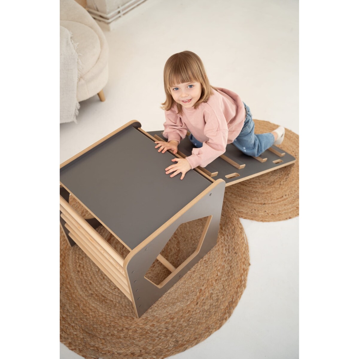 Kostka Wielozadaniowa + MAŁA zjeżdżalnia DRABINKA - szara