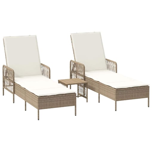 vidaXL Leżak z poduszką 2-osoba 2 pcs Beżowy 35 x 35 x 32cm polirattan