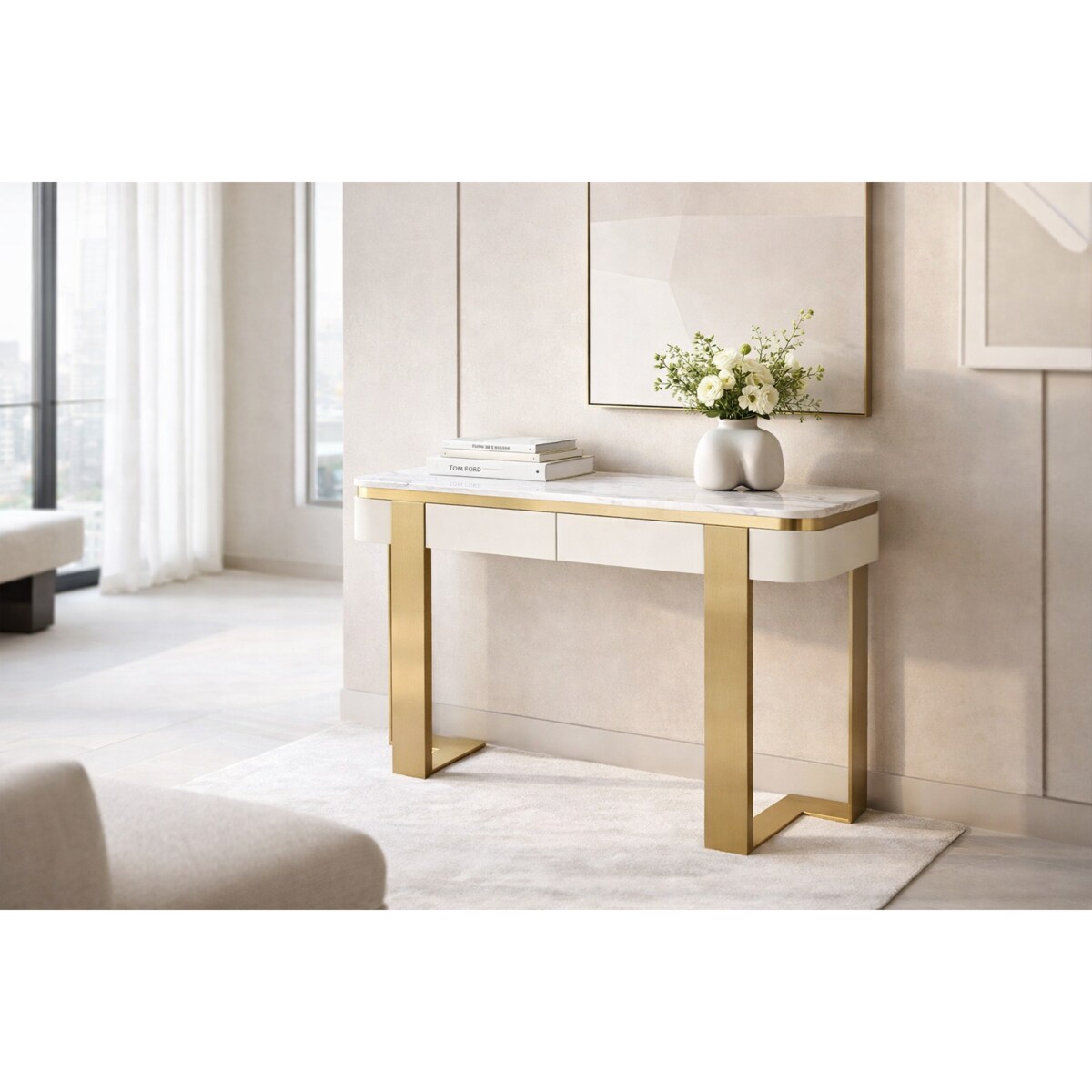 Konsola glamour z marmurem i szufladami Sofia 120x38x85