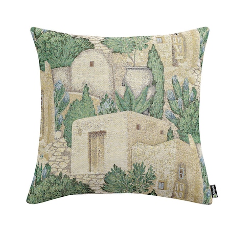 Poszewka Kinga na poduszkę 43x43 piaskowo-zielony motyw śródziemnomorski