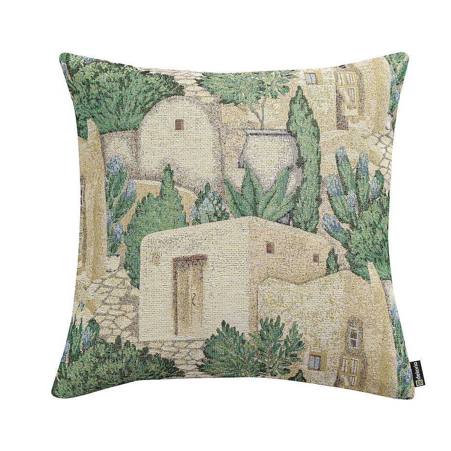 Poszewka Kinga na poduszkę 43x43 piaskowo-zielony motyw śródziemnomorski