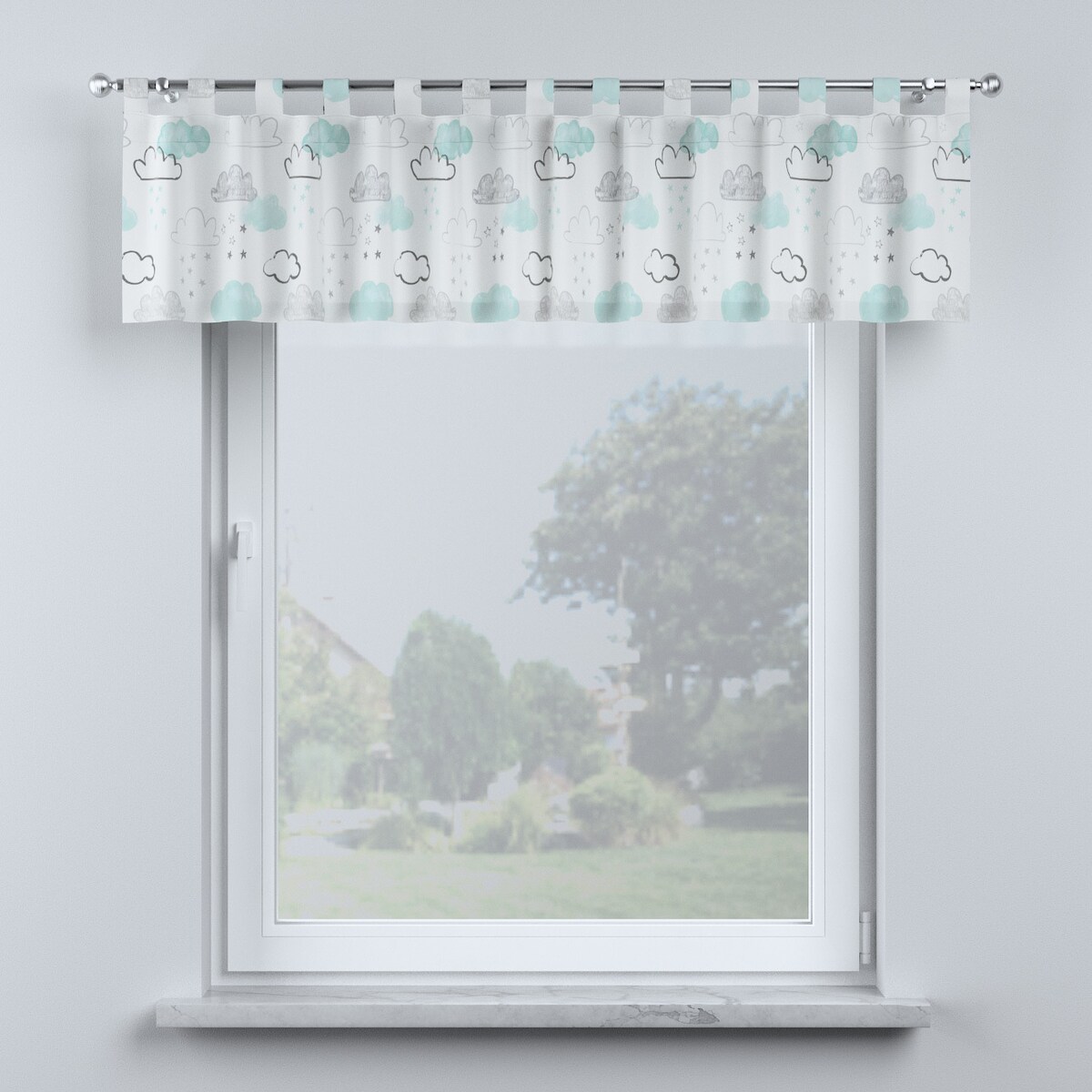 Lambrekin na szelkach 260x40 ecru-niebieski