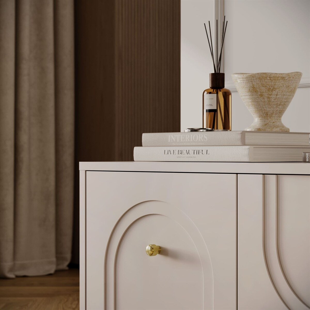 Szafka RTV LIBERTY na drewnianych nóżkach, kaszmir