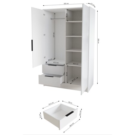 Szafa NIKOLA 103 z lustrem regulowanymi półkami do przedpokoju-czarna+biały