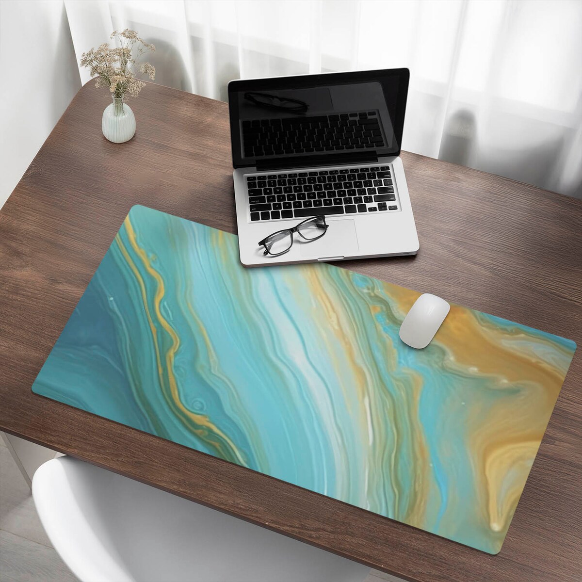 Turkusowa mata na biurko Abstrakcyjne fale, 100x50 cm