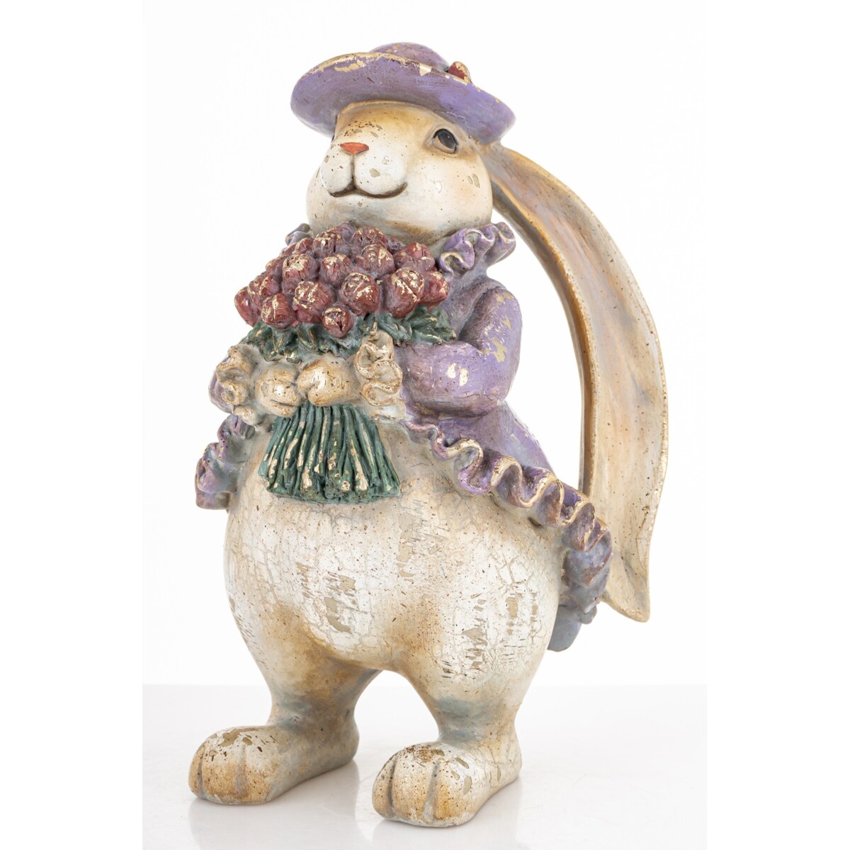 Dekoracja - króliczka z bukietem 22x13x12 cm DŁUGOUCHA