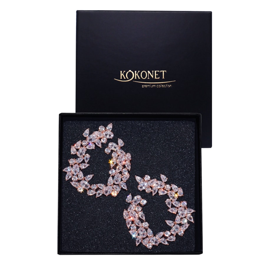 KOLCZYKI ślubne GLAMOUR różowe złoto efektowne na wesele galę swarovski