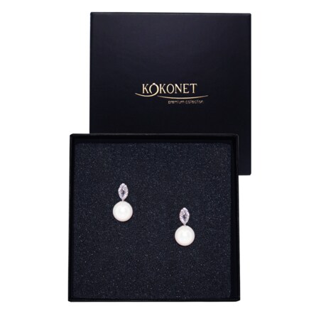 Kolczyki srebrne perłowe z listkami przy uchu ozdobne eleganckie ślubne