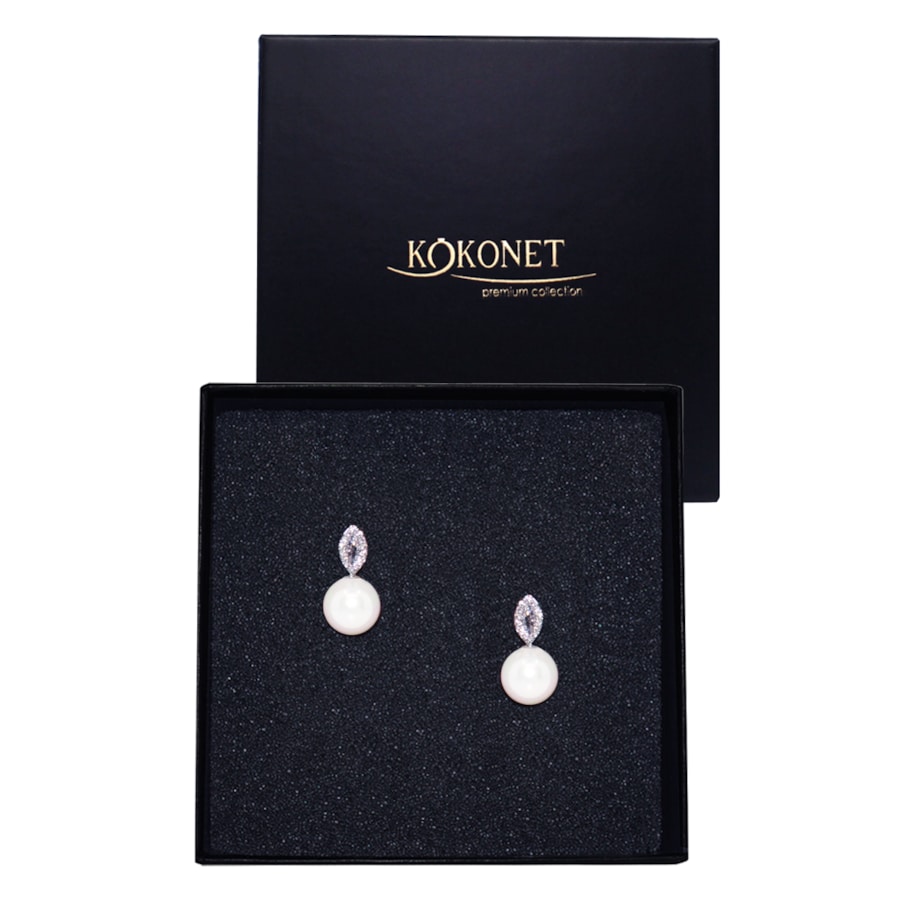 Kolczyki srebrne perłowe z listkami przy uchu ozdobne eleganckie ślubne