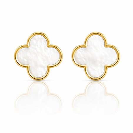 Kolczyki ze stali szlachetnej platerowane 14k złotem, Koniczynka masa perłowa 13 mm KST3602