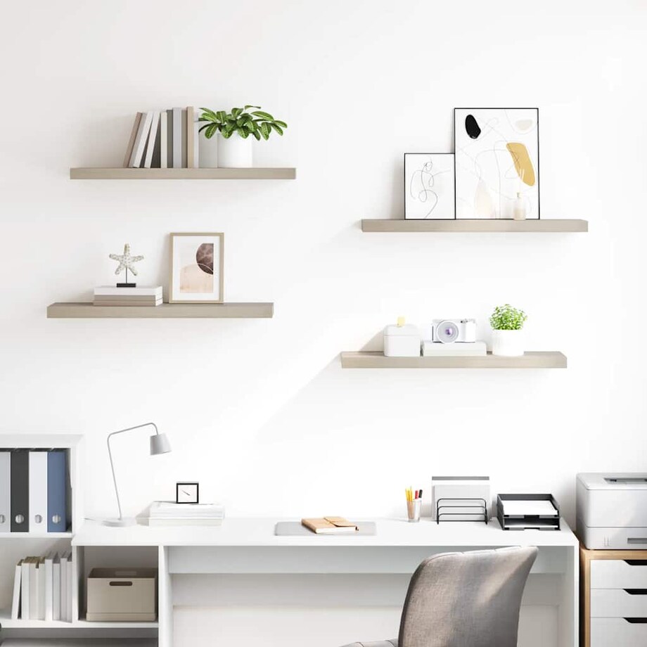 vidaXL Półki ścienne, 4 szt., kolor dębowy, 80 x 23,5 x 3,8 cm, MDF