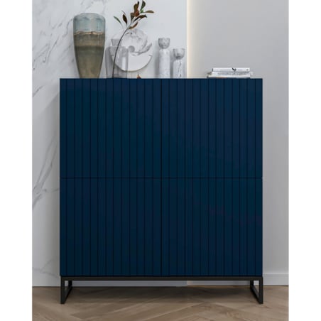 Komoda RTV Loft Szafka RTV Glamour Granatowy Mat 112 cm Ryflowane fronty Mat Metalowa Rama