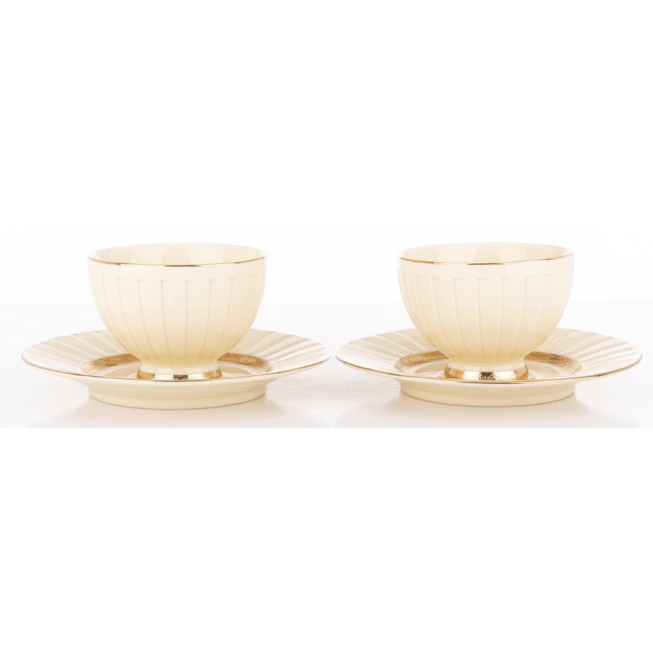 Filiżanka 2 szt. 7x9,5x12,5 cm 220 ml ze spodkiem Ø 16,5 cm TASSE-2 ecru i złoty