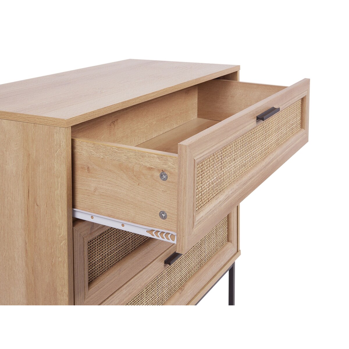 Komoda 3 szuflady fronty rattanowe jasne drewno PASCO