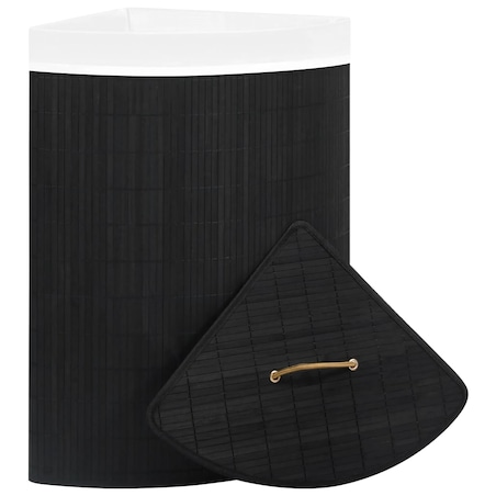 vidaXL Bambusowy kosz na pranie, narożny, czarny, 60 L