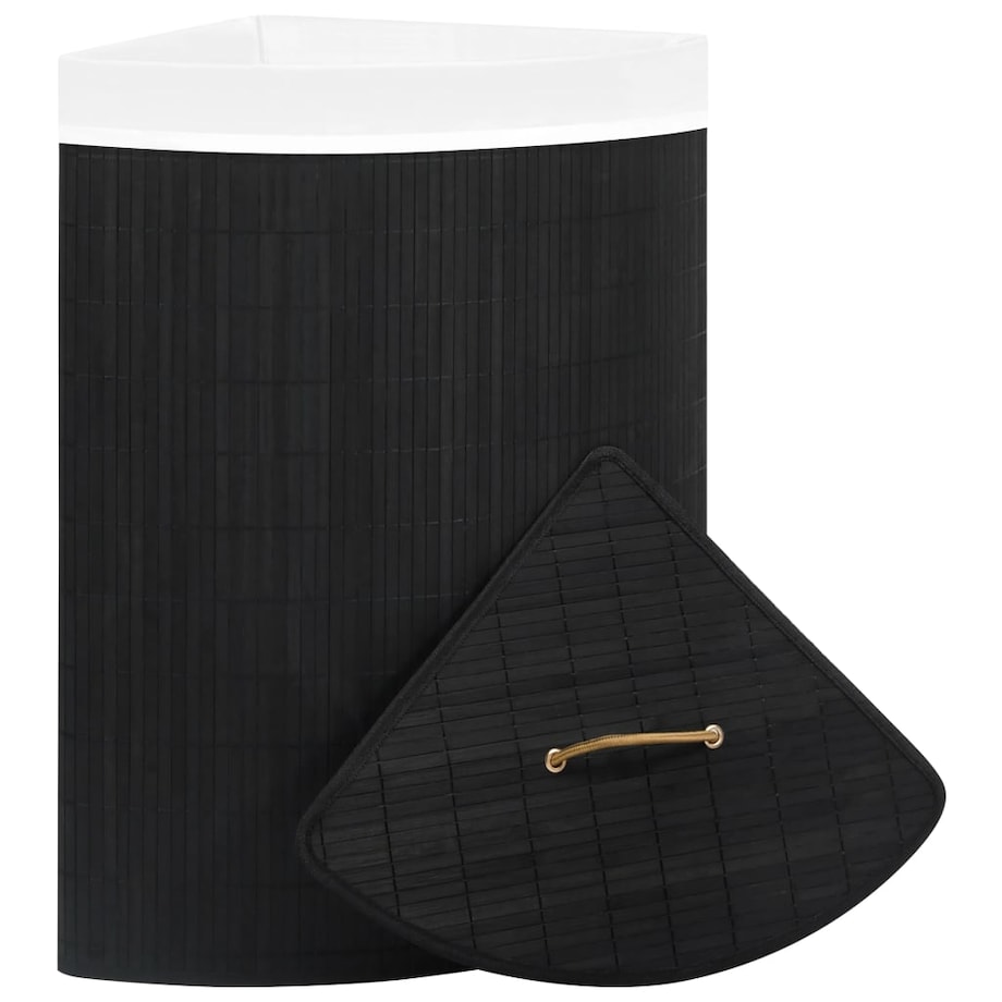 vidaXL Bambusowy kosz na pranie, narożny, czarny, 60 L