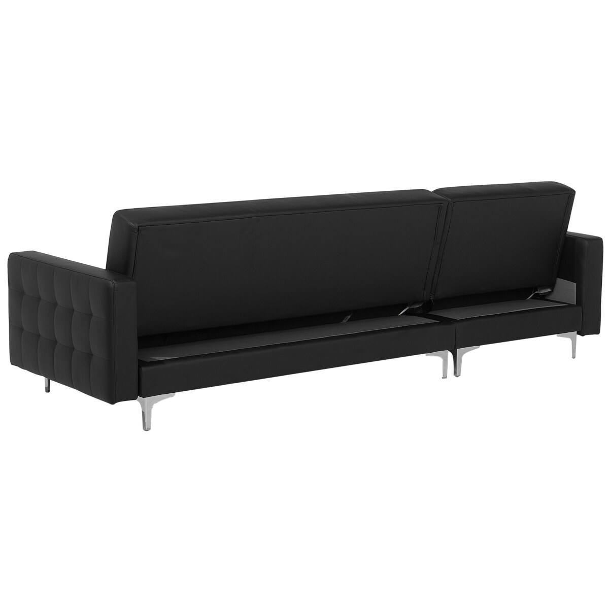 Narożnik rozkładany 4-osobowy z otomaną ekoskóra prawostronny czarny ABERDEEN