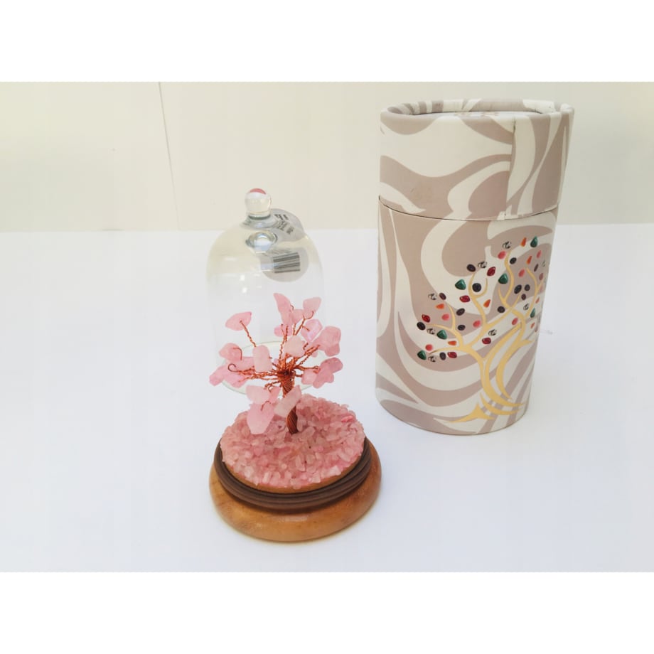 Drzewko z KAMIENI KWARCU amulet talizman na szczęście w Szklanej Kopule box