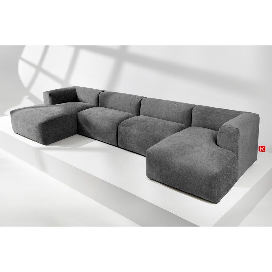 KONSIMO BUFFO 7/8-osobowa panoramiczna sofa narożna z wyjątkowo miękkim siedziskiem, kolor popielaty