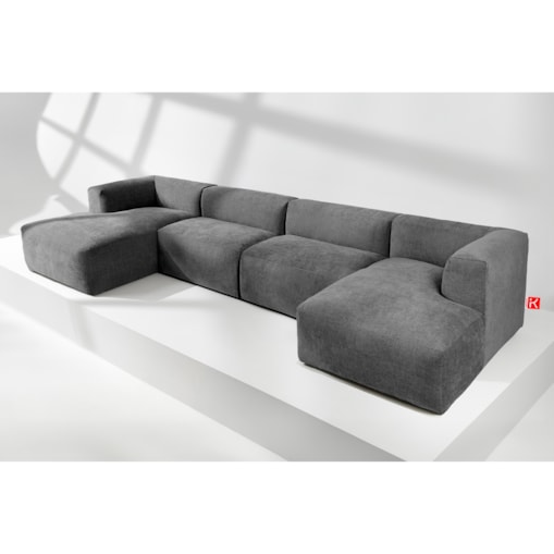 KONSIMO BUFFO 7/8-osobowa panoramiczna sofa narożna z wyjątkowo miękkim siedziskiem, kolor popielaty