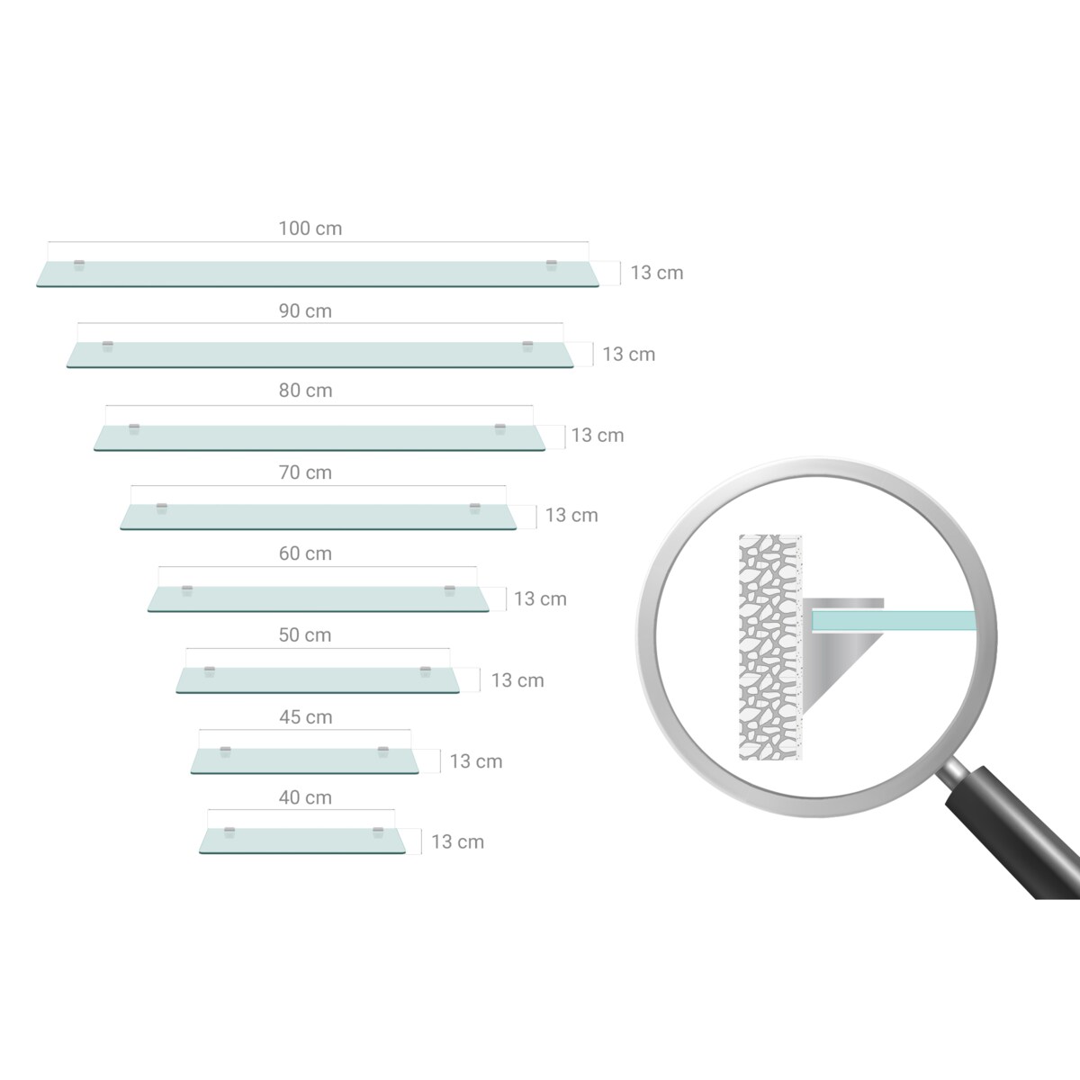 Szklana półka kuchenna - przezroczysta - 40x13 cm
