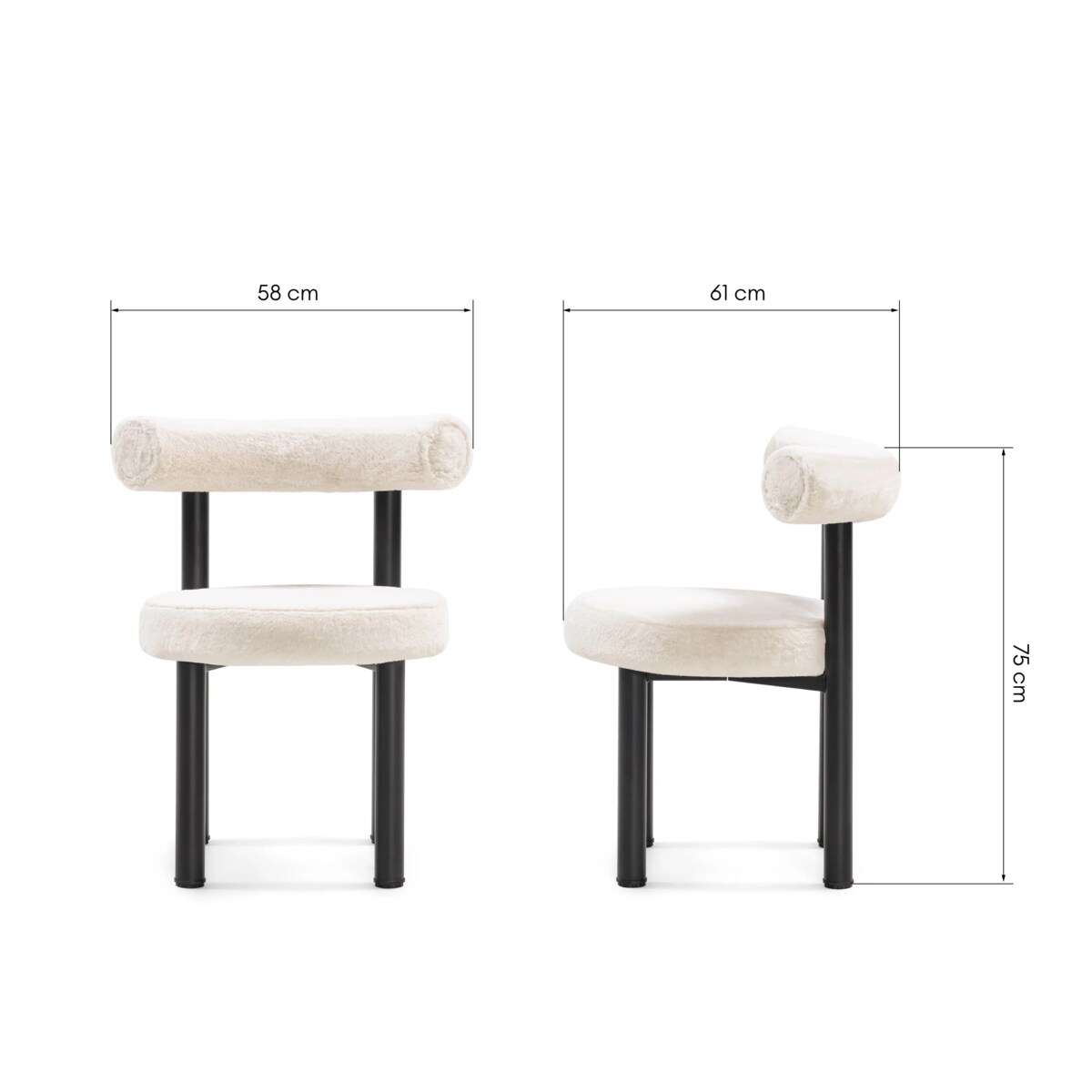 Krzesło do jadalni ecru/czarne nogi 75x58x81 cm PEDRITO - II, 2 szt.